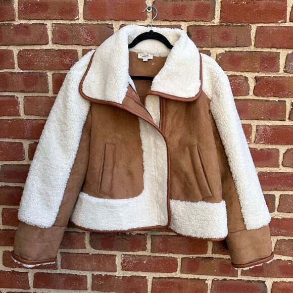 LOFT Brown and Cream Shearling Jacket - Picture 4 of 10